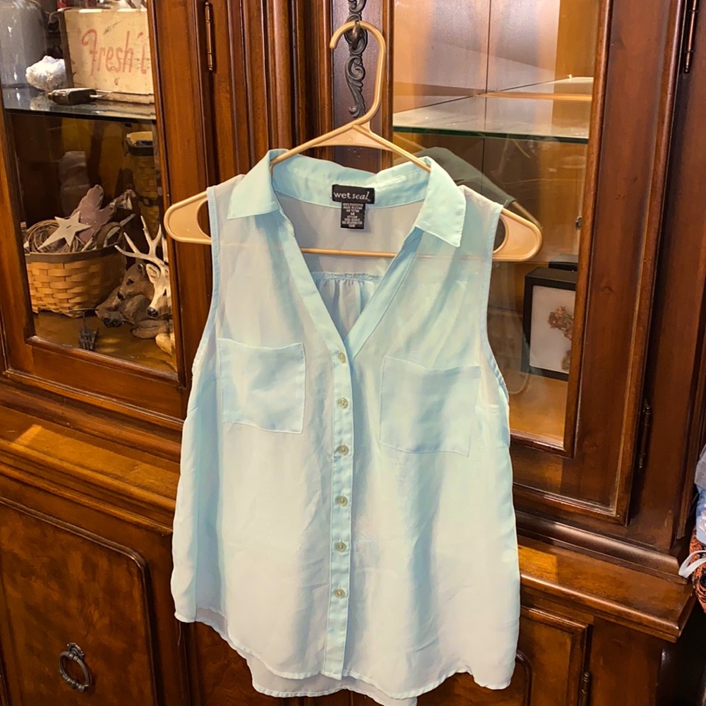 Mint green sheer sleeveless top wet seal
